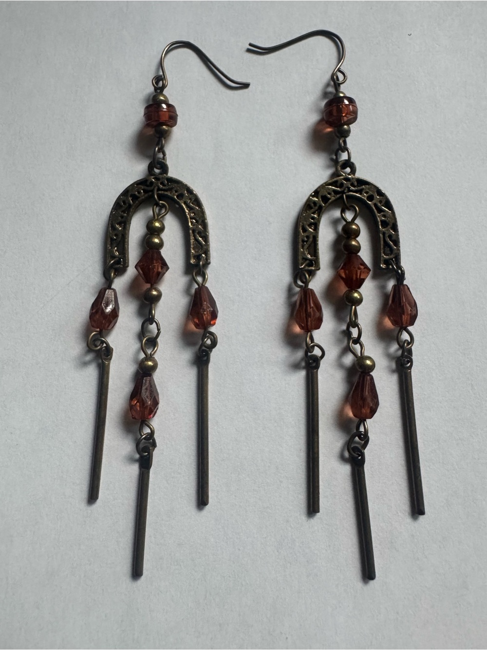 Artisan Boho Amber Bead Dangle Earrings - 4 inches lightweight